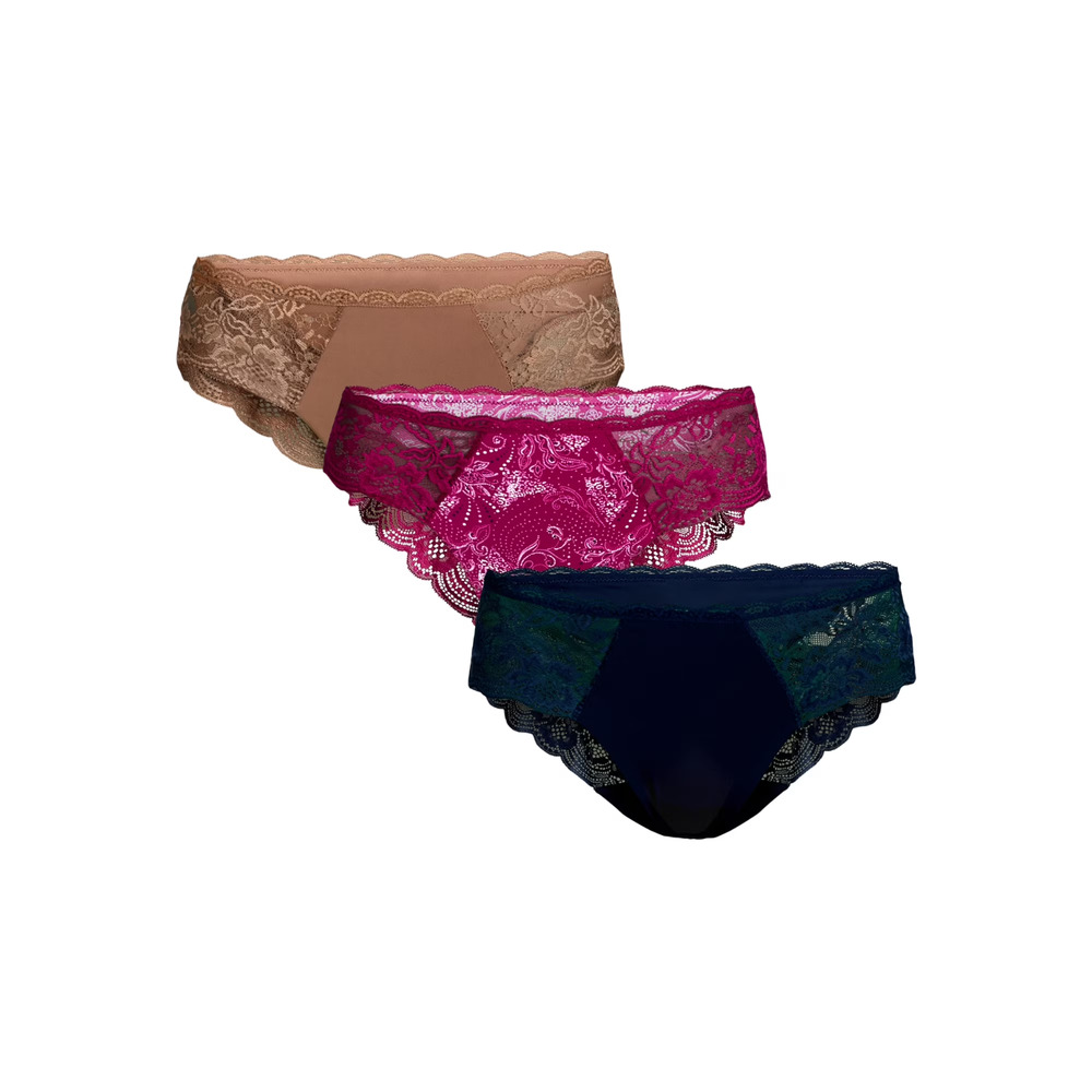 3-Pack Joyspun Women's Microfiber and Lace Hipster Panties Navy/Maroon/Tan Sz XS